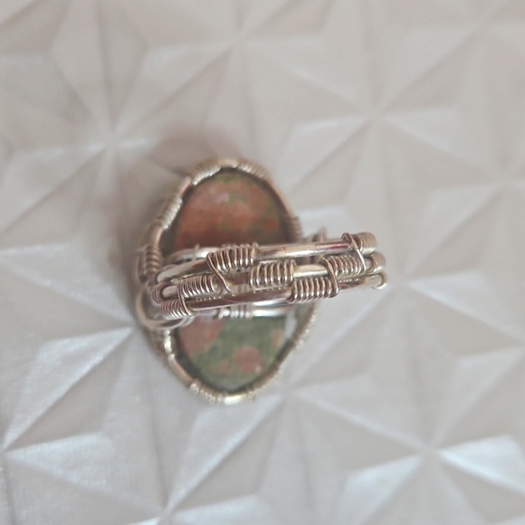Unakite Gemstone Ring Wrapped In Silver Wire, Sz 8 - Picture 4 of 5